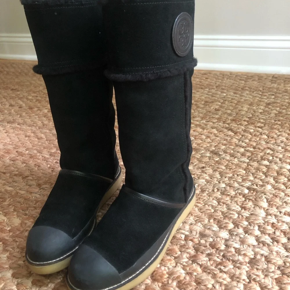Tory Burch Nadine Mid Shaft Suede and Shearling Boot. Size 7.5